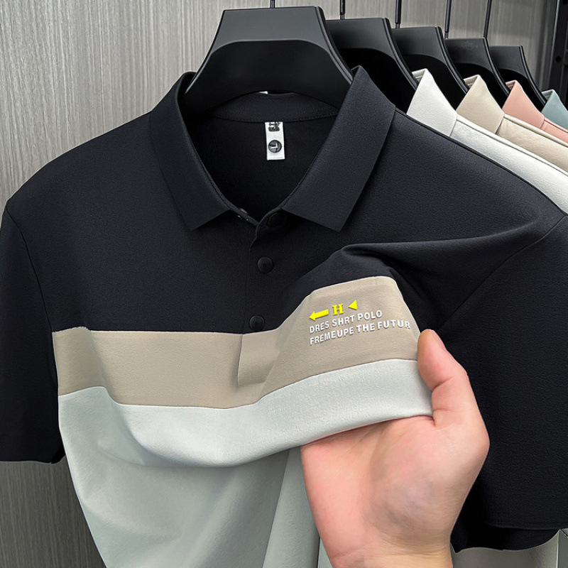 Ice silk short-sleeved T-shirt men's lapel top 2026 Summer Casual Business half-sleeved Polo shirt Loose casual top Specification image