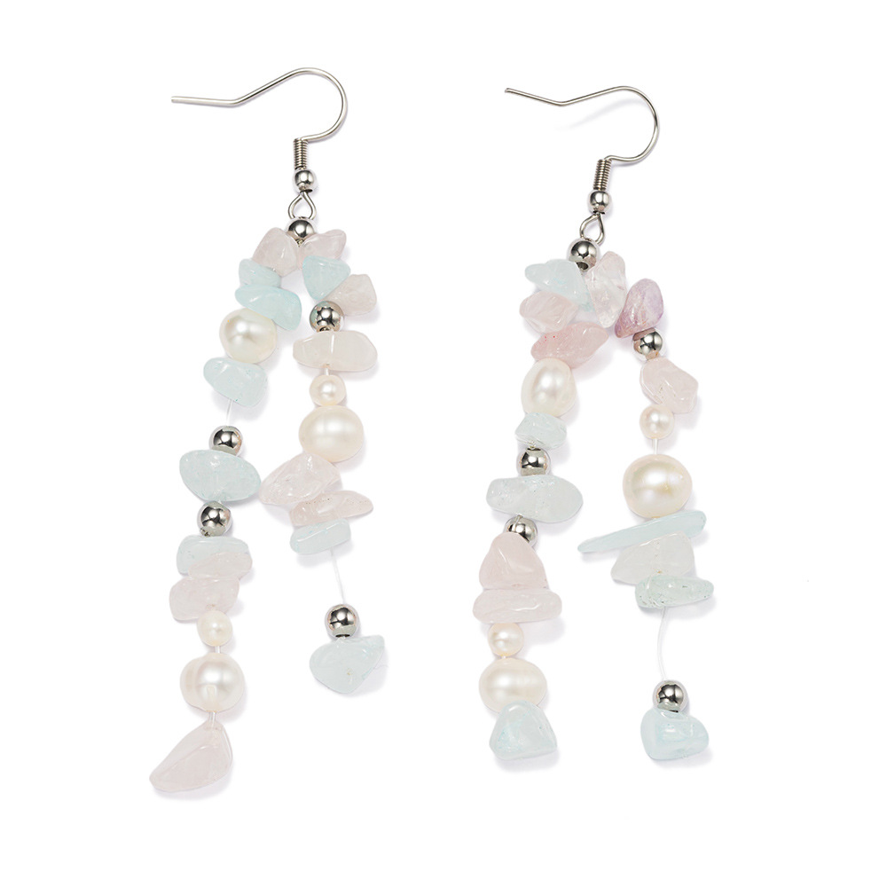 Piedra natural largo cuentas arco pendientes mujer dulce yuanyuan perla borlas orejeras verano moda earloop