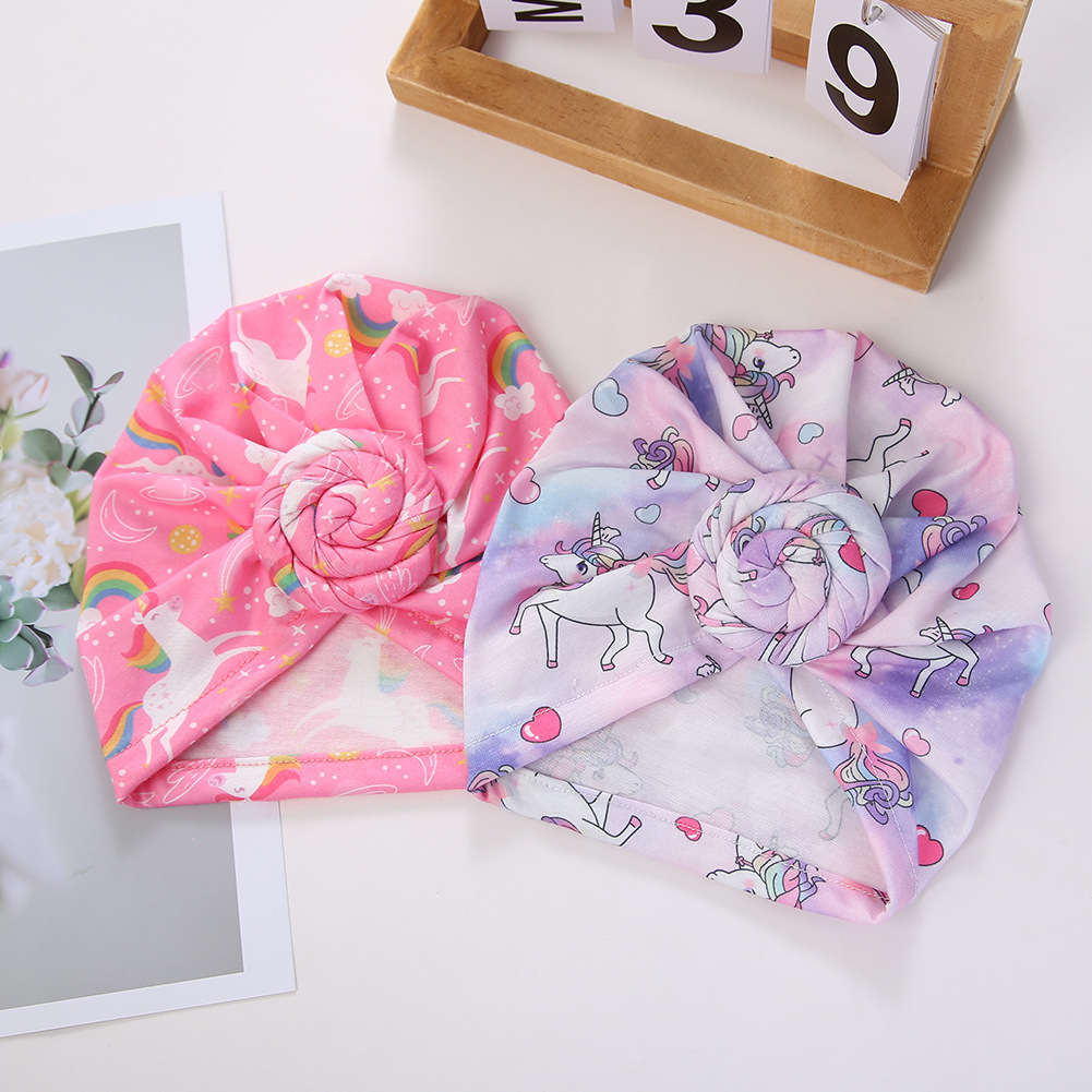 外贸新款独角兽印花印度帽宝宝胎帽欧美甜甜圈无骨帽厂家现货批发细节图