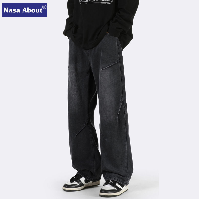 NASA美式高街复古牛仔裤男春秋季潮牌设计感宽松直筒裤休闲长裤产品图
