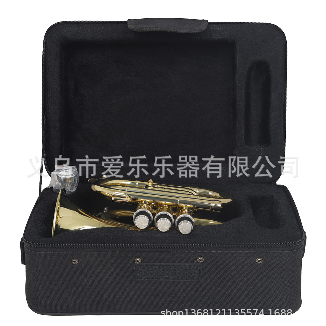 Foreign trade miniature trumpet in B-flat major, brass palm horn for beginners, mini cornet, portable trumpet instrument, palm horn details Picture