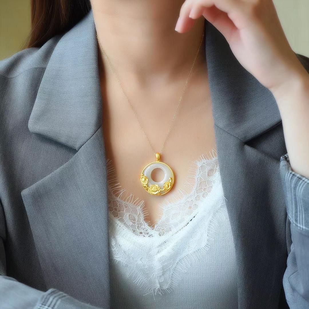 Natural Hetian white jade lotus peace pendant for women, S925 sterling silver, a trendy and simple silver jewelry necklace Application Scenario