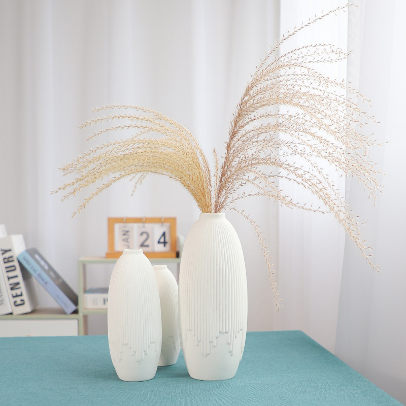 2026 Modern and simple ceramic vase, creative home decoration, unfired white flower arrangement, striped flower vases, desktop business gifts details Picture