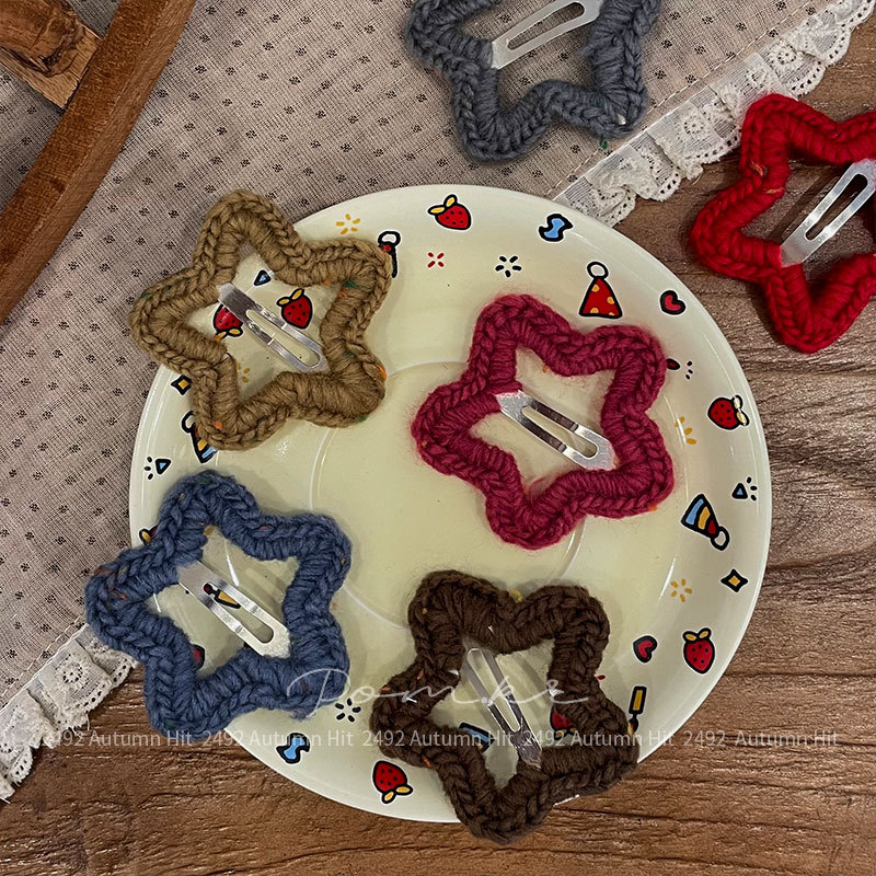 New korea handwork hilo pentagrama horquilla otoño gotas de agua niños lateral pelo roto pinza broche broche mujer punto estrella estilo horquilla multicolor colección otoño invierno chica cute todos los días vintage tocados