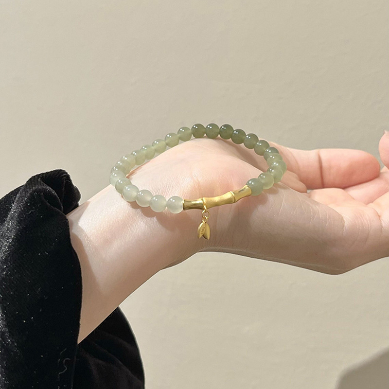 天然和田玉手链女新中式925纯银竹节国风青玉渐变国学轻奢手串