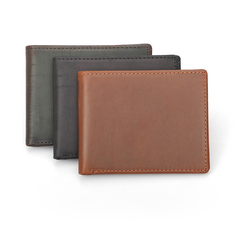 Cross-border nuevo monedero de cuero cuero retro capa de cabeza piel caballo loco hombres mujeres delgado corto antirobo cepillo cremallera zero monedero Item Picture