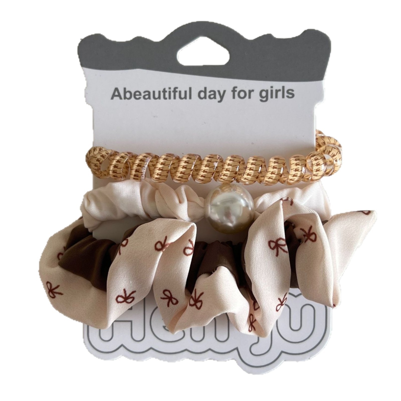 Korean-style simple leopard print lace small intestine hair band, retro charm, pearl hair tie, versatile ponytail hair tie, high-elasticity rubber band Item Picture