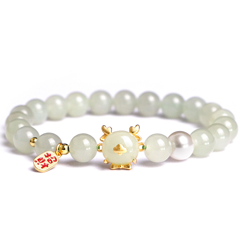 Ancient-style Dragon Year bracelet, natural and genuine Hetian jade cinnabar bracelet, wholesale of zodiac year purple gold sand cinnabar bracelet Item Picture