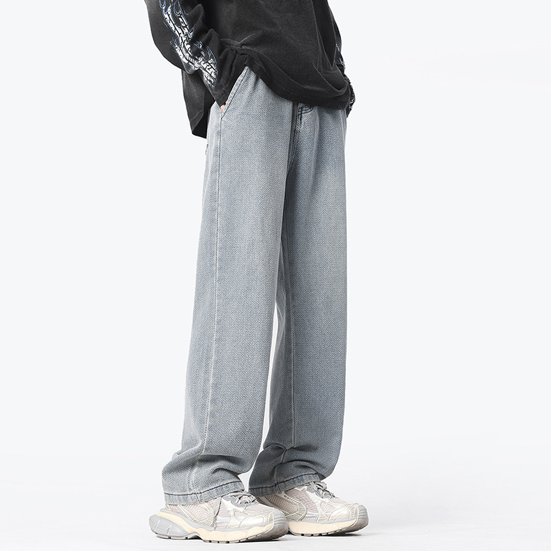 Retro and nostalgic, lightly washed, straight-leg, loose, irregular pants, loose cotton casual long pants, jeans for men Application Scenario