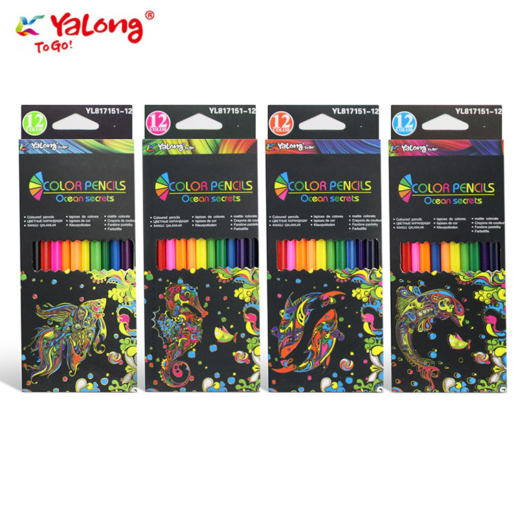 Yalong wholesale 12-color classic black metal hardcover colored children's pencils for student art supplies