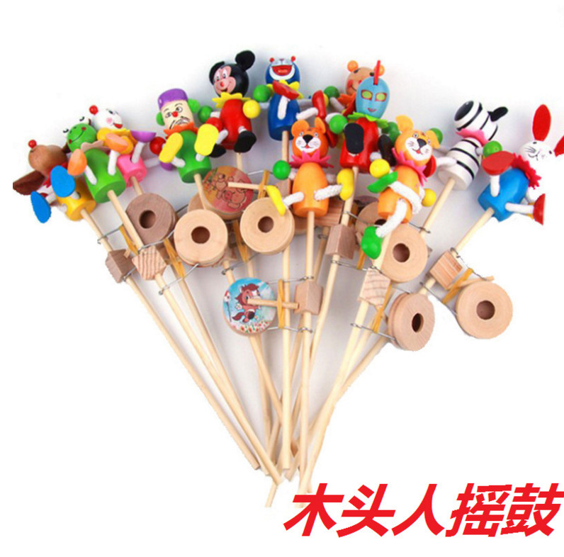 Special offer best-selling puppet hand-cranked drum, Happy wooden puppet, wooden man, rocking drum, street stall, temple fair, hot-selling toys Item Picture