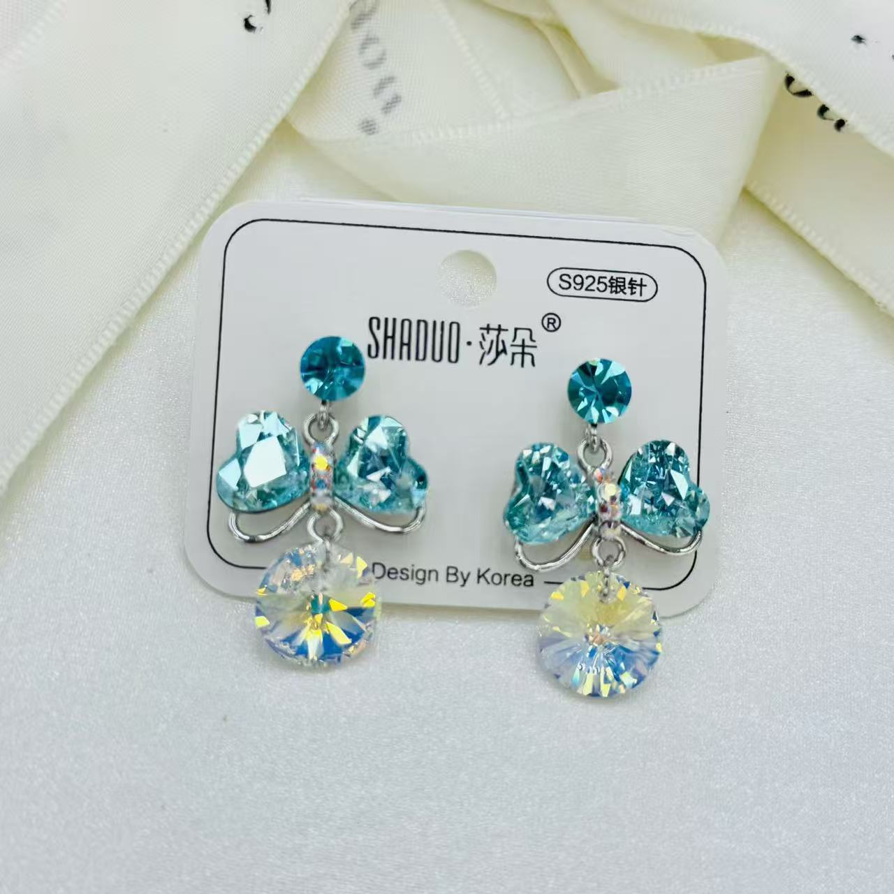 S925 Silver Needle Austrian Crystal Bow Earrings, Korean style shiny Zircon tassel earrings, fashionable and versatile accessories Specification image