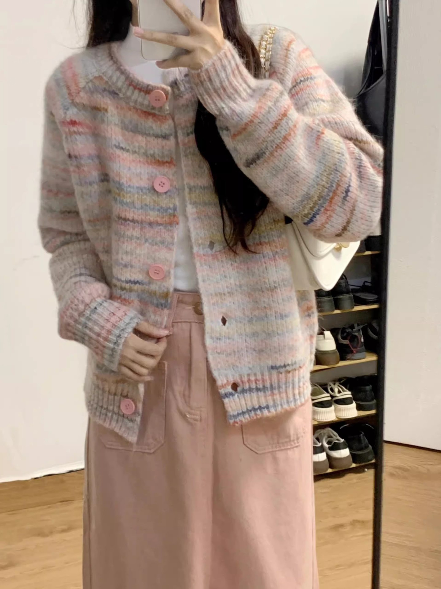 A niche design sense cardigan 2023 new style colorful striped sweater for women's autumn and winter coat, a laid-back style braided sweater Application Scenario