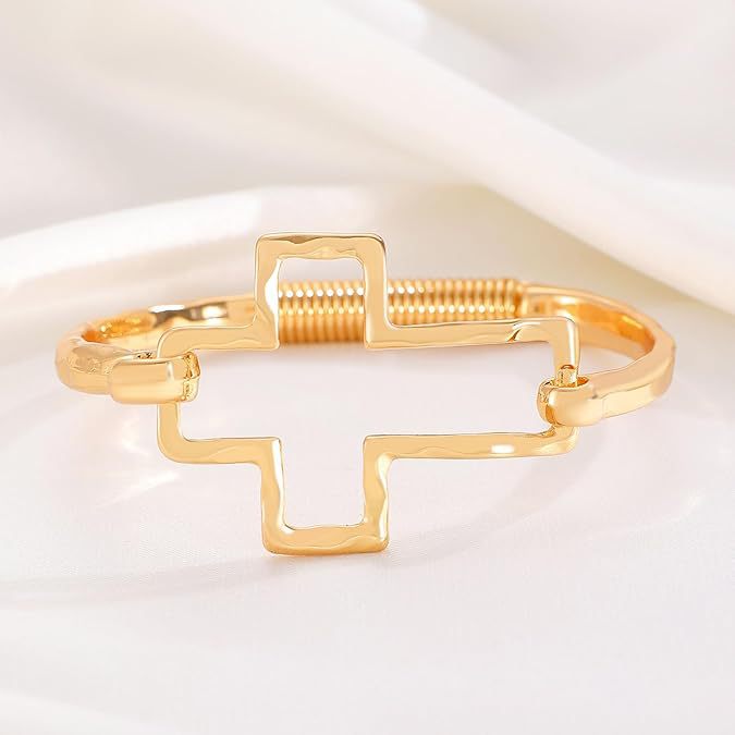 Cross-border exaggerated, versatile, fashionable design, creative cross heart electroplated, simple and trendy style bracelet Specification image