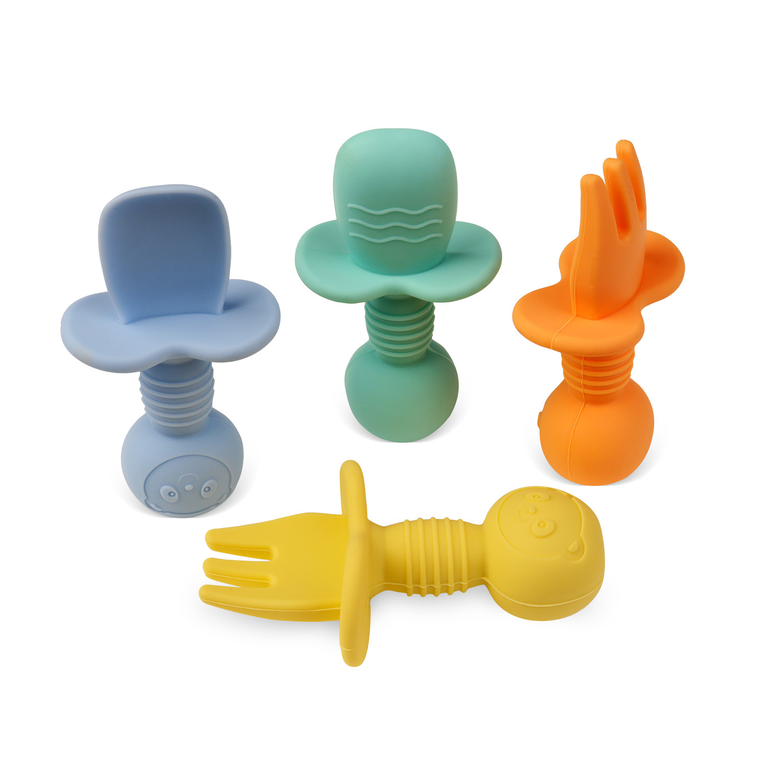 Infant and toddler silicone fork spoons, short-handled spoons, baby teething training spoons, cross-border e-commerce mother and baby feeding sets wholesale full figure