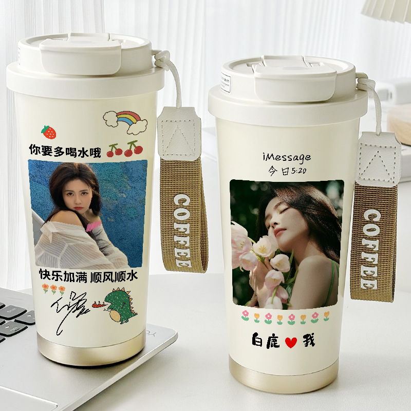 可爱卡通保温杯高颜值双饮真空咖啡杯陶瓷内胆水杯子白底实物图
