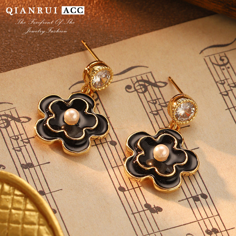 法式复古小香风山茶花耳环女甜美气质耳饰小众设计高级感耳钉精致