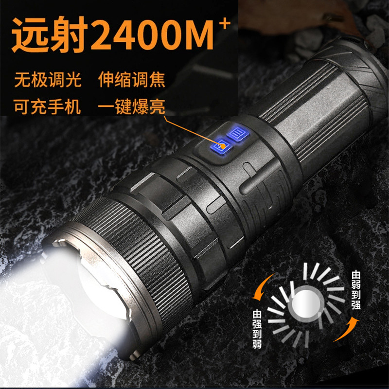 跨境铝合金手电筒LED强光远射超亮探照灯特种兵白激光高流明电筒