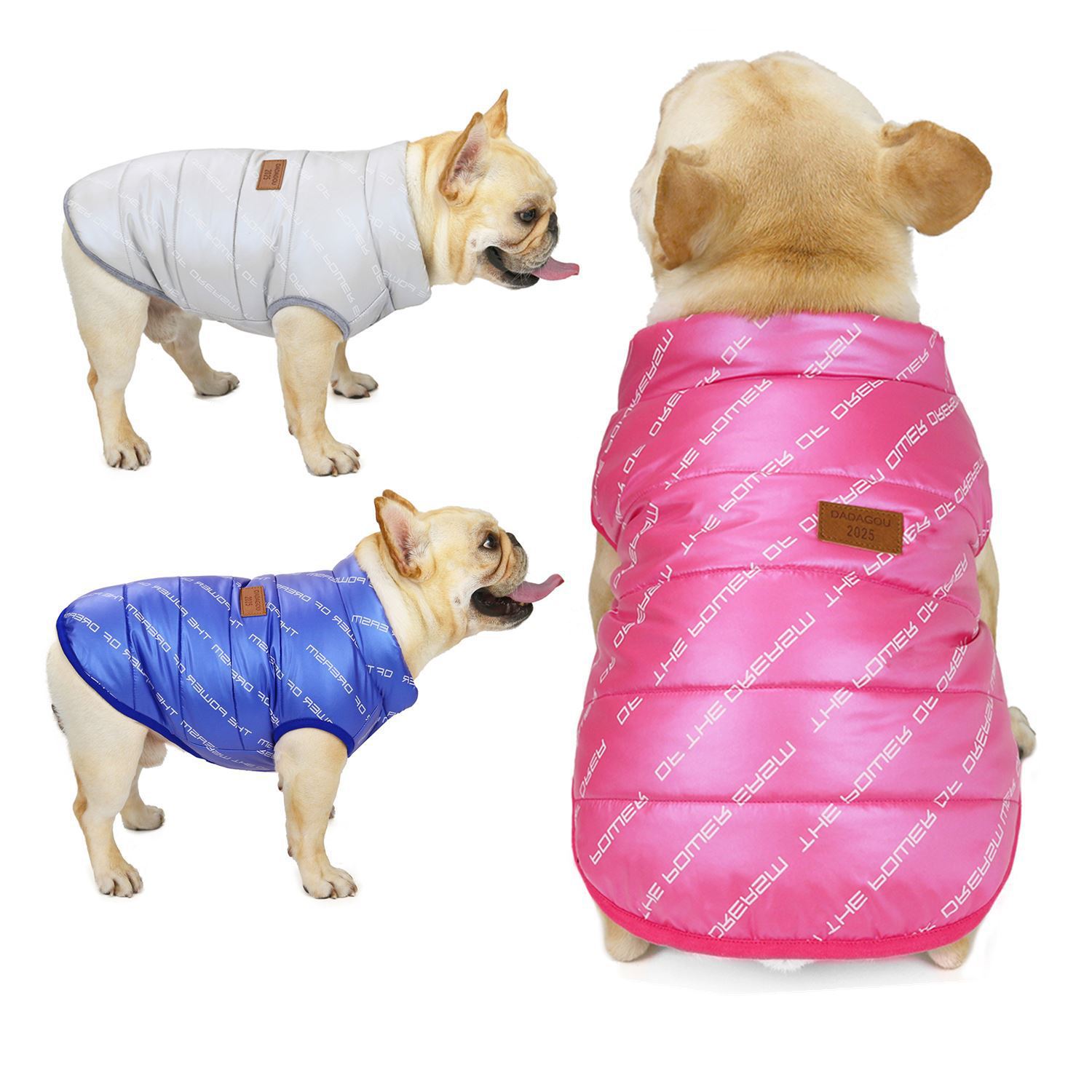 Ropa de mascotas otoño invierno europeo y americano bulldog tela impermeable algodón cálido chaleco pequeño tamaño medio perro bifoot
