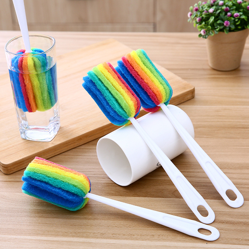 Long-handled cup brush, cleaning brush, baby bottle brush, seven-color scouring pad cup brush, thermos cup brush, sponge scouring pad brush