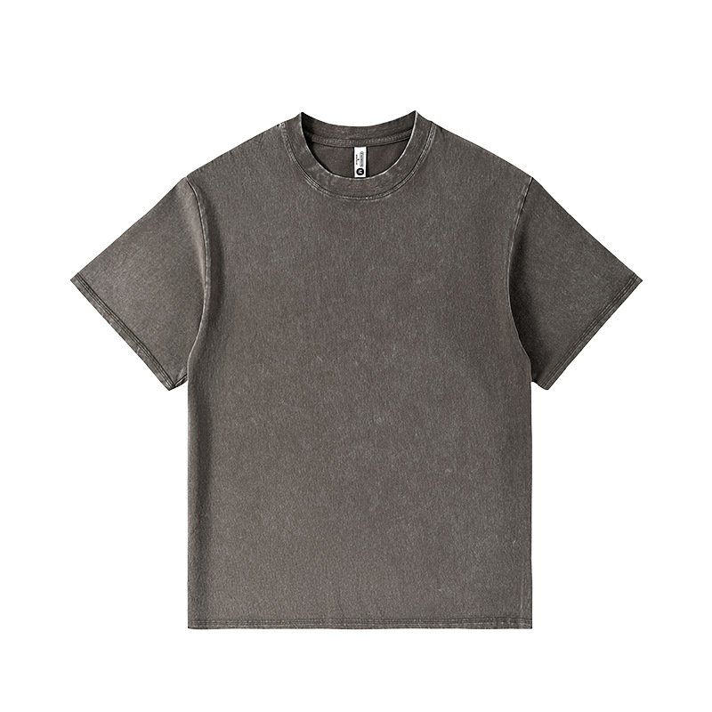 Amazon Cross-border Summer 280G washed and aged short-sleeved men's and women's trendy brand retro pure cotton large-sized American version T-shirts wholesale details Picture
