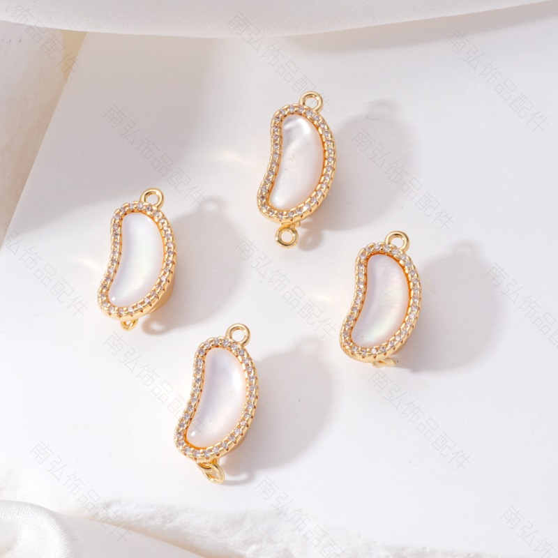 18k real gold copper plated with mother-of-pearl, slightly inlaid single-row pea buckle necklace, bracelet, sweater chain buckle, versatile and high-end gold inlay buckle details Picture