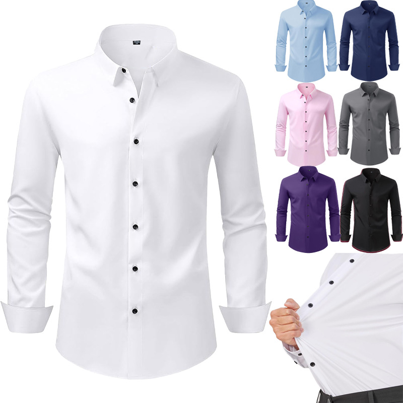Cross-border best-selling four-sided stretch shirt for men, long-sleeved solid color men's shirt, no-iron formal wear, Amazon bestseller shirt full figure