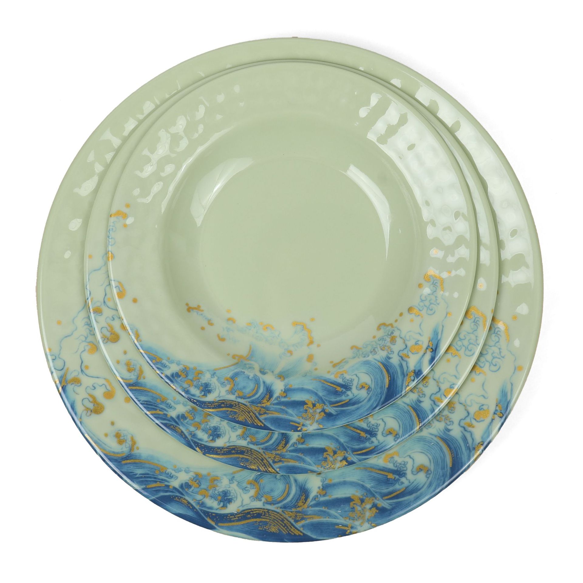 A5 melamine green imitation porcelain tableware for foreign trade, cooking POTS, vegetable plates, cold dish plates, special restaurant commercial irregular-shaped plates details Picture