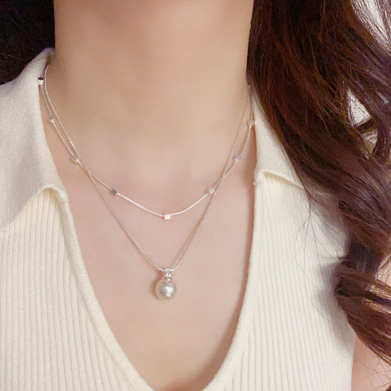 Summer sweet and cool, spicy girl, high-end design, double-layer thick silver pearl necklace, women's separable double-piece set collarbone chain