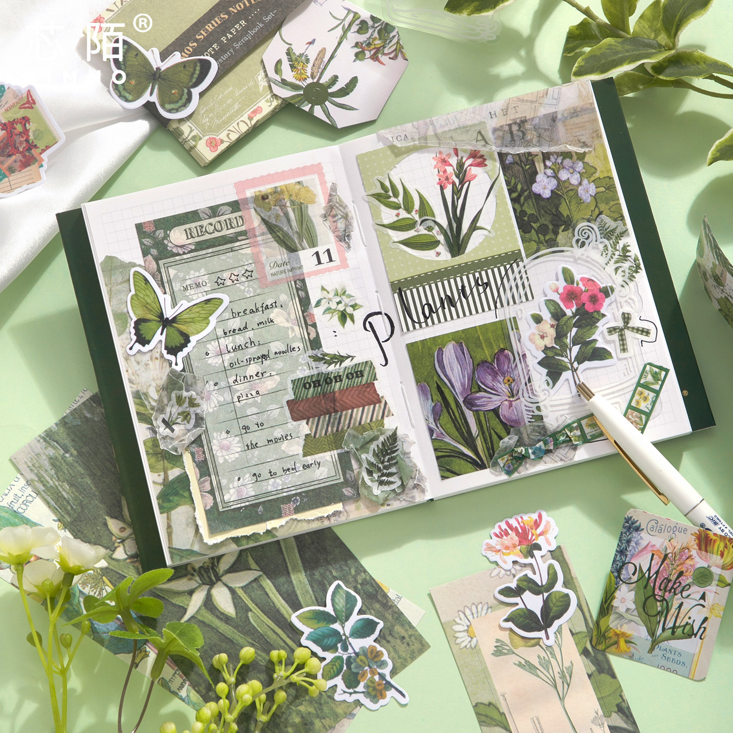 Xinmo Warm Mail Cross-border Bestseller Retro Artistic Fresh Forest-Themed Green Plant and Flower Illustrated Diary Gift Box Set Handmade Application Scenario