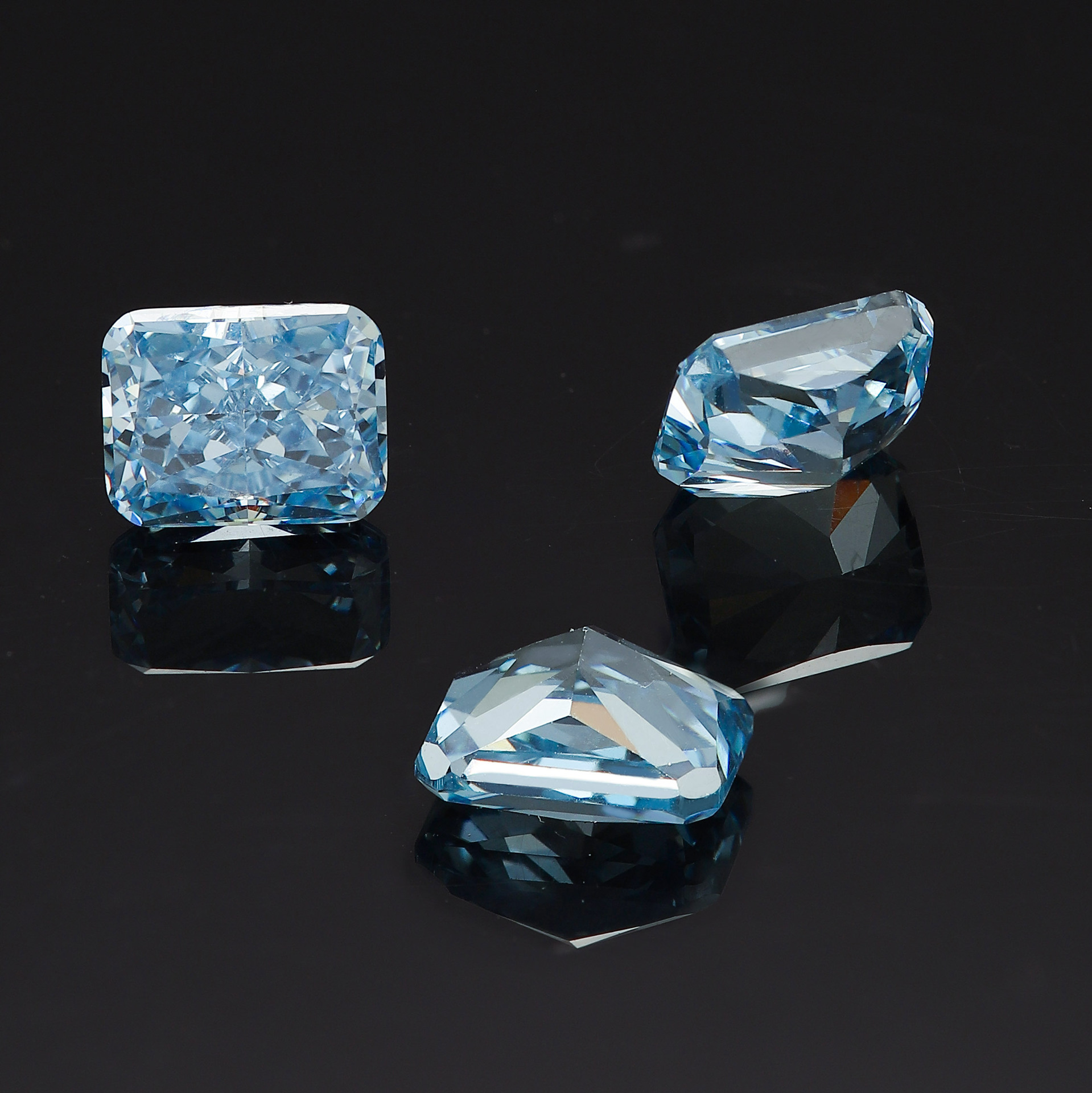 Sky Blue ice flower cut Zircon rectangular chamfered bare stone jewelry inlay manufacturer wholesale artificial cubic oxidized zircon