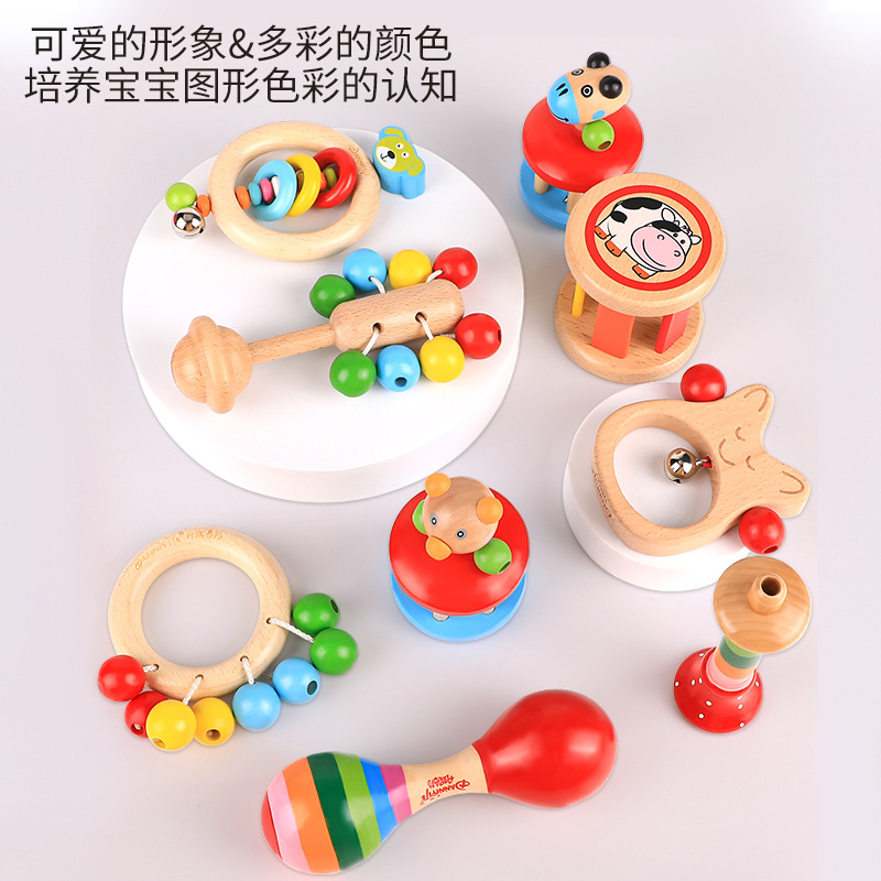 Custom-made wooden rattle bed, bell sandhammer, baby toys, 0-1 year old, educational newborn baby comfort toys Application Scenario