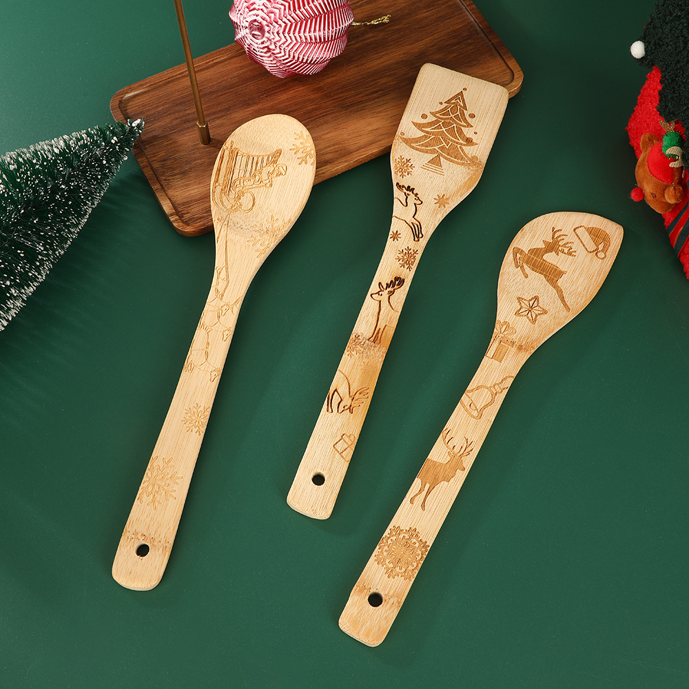 外贸创意可爱圣诞餐具铲子木铲子烧菜设计感叉勺套装木质餐具批发详情图2
