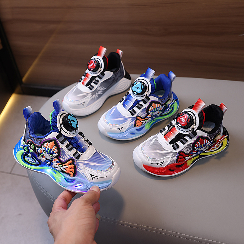 旋转扣小孩儿童鞋子男童运动鞋女童篮球鞋透气皮面软底防滑跑步鞋