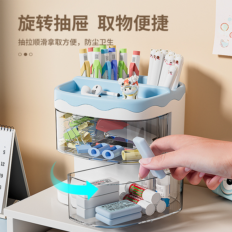 Cartoon-style new mini desktop storage box, rotating cosmetics, office stationery, makeup storage rack, home Specification image