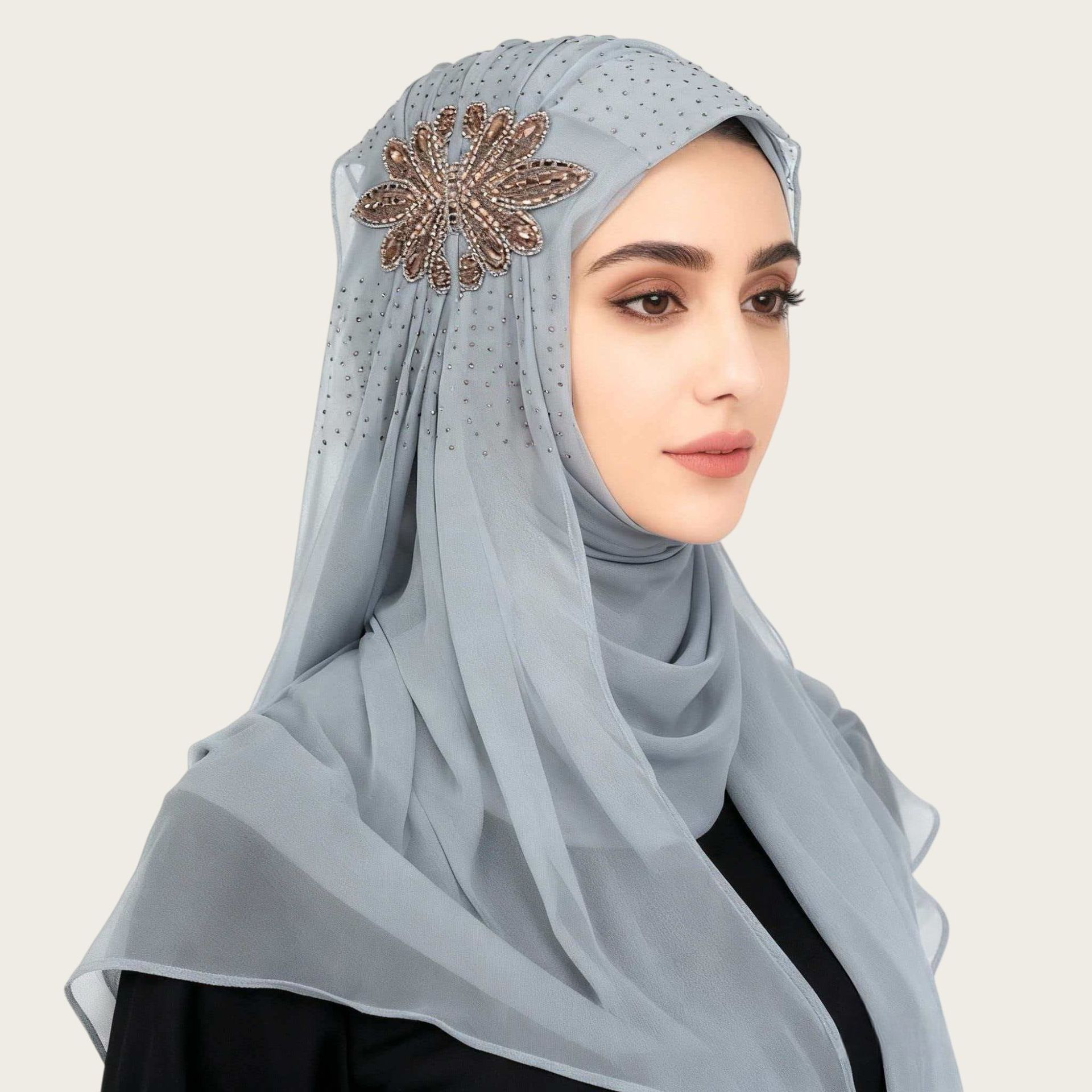 M157 AliExpress's new ethnic-style headscarf, pearl chiffon long scarf, diamond-encrusted flower scarf, and headscarf accessory are versatile Application Scenario