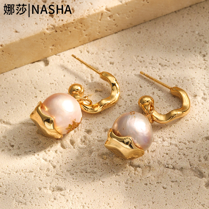 娜莎跨境专供淡水珍珠耳环女不掉色耳环气质高级感时尚服装配饰