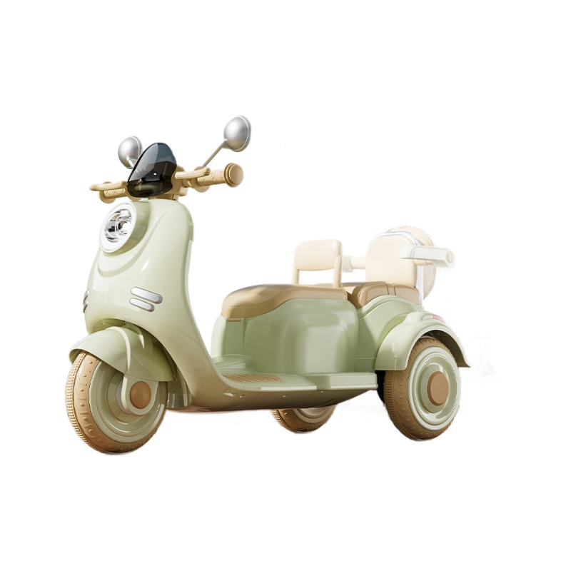 儿童电动摩托车三轮车男女孩宝宝车小孩可坐人充电双人遥控玩具车白底实物图