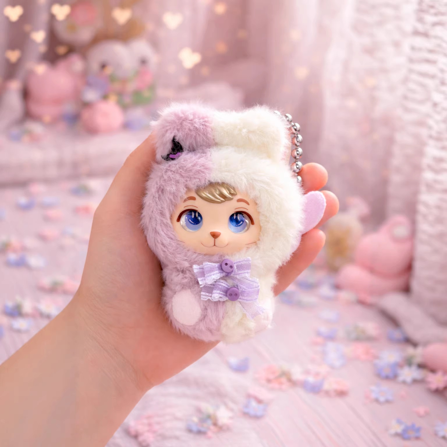 Original rubber face plush keychain pendant, plush doll figurine, birthday gift details Picture