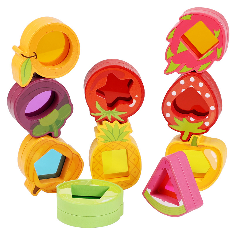 Children's early education and intelligence toys: Simulated fruit and vegetable translucent acrylic building blocks, geometric shape recognition stacking height Item Picture