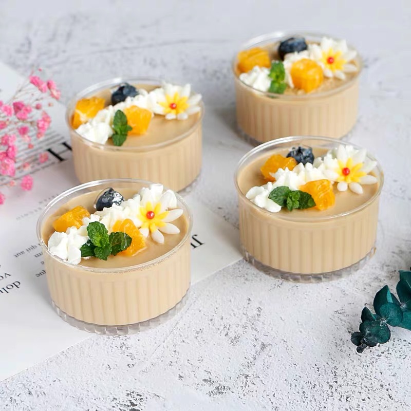 Disposable dessert cups, transparent striped cups, mousse cups, wooden shavings with LIDS, creative jelly pudding dessert Internet celebrity cups details Picture