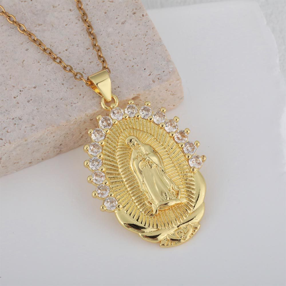 Cross-border best-selling geometric jewelry with hollowed-out patterns, Virgin Mary pendants, European and American fashionable necklaces and lip chains details Picture
