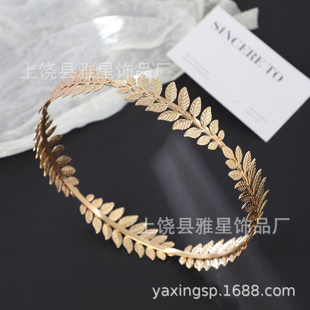 Korean-style metal leaf headband, high top of the head, women's chanel-style design, popular headbands in Europe and America, cross-border wholesale on Amazon Application Scenario