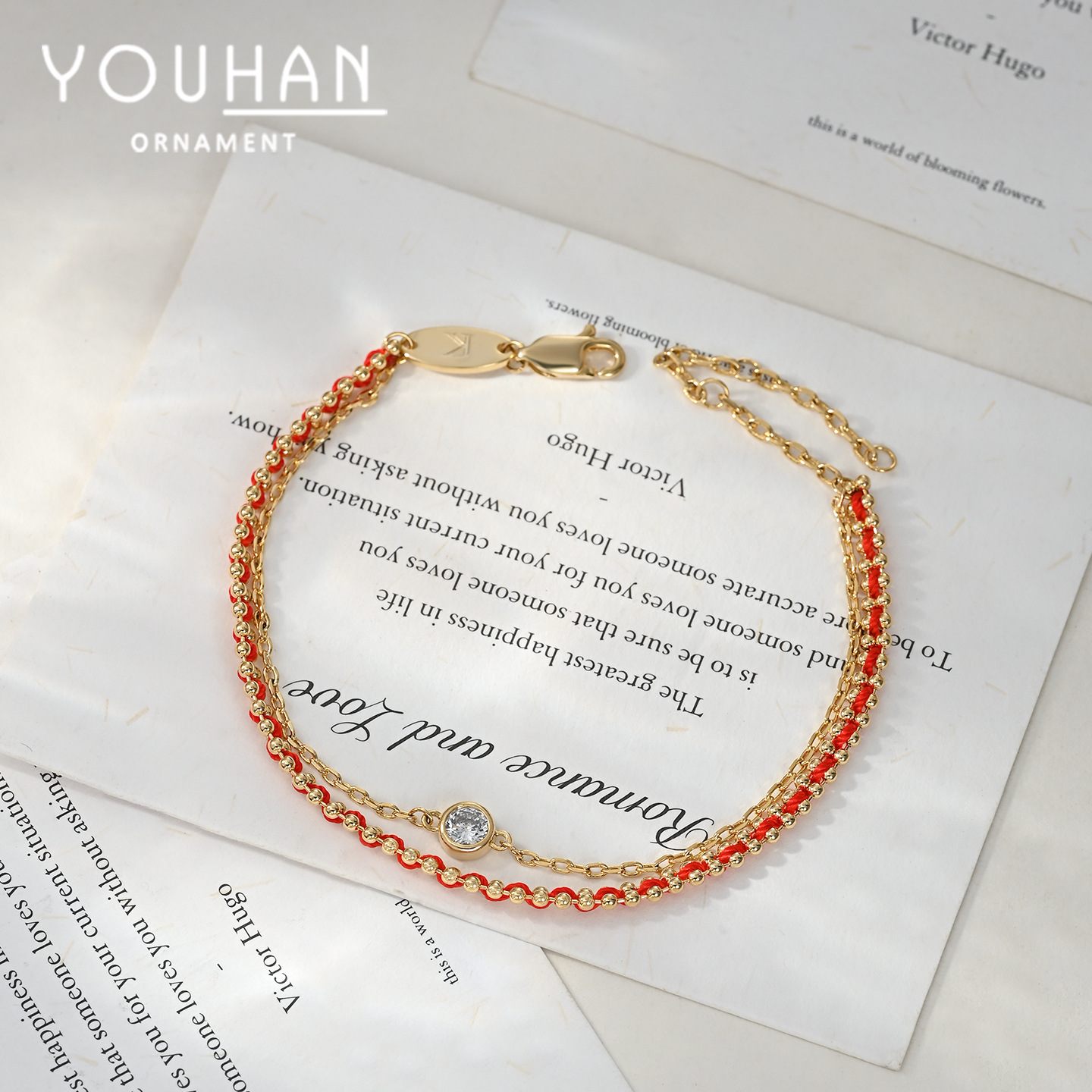 轻奢新中式双层单钻红绳手链女精致高级感手串小众个性设计感手饰