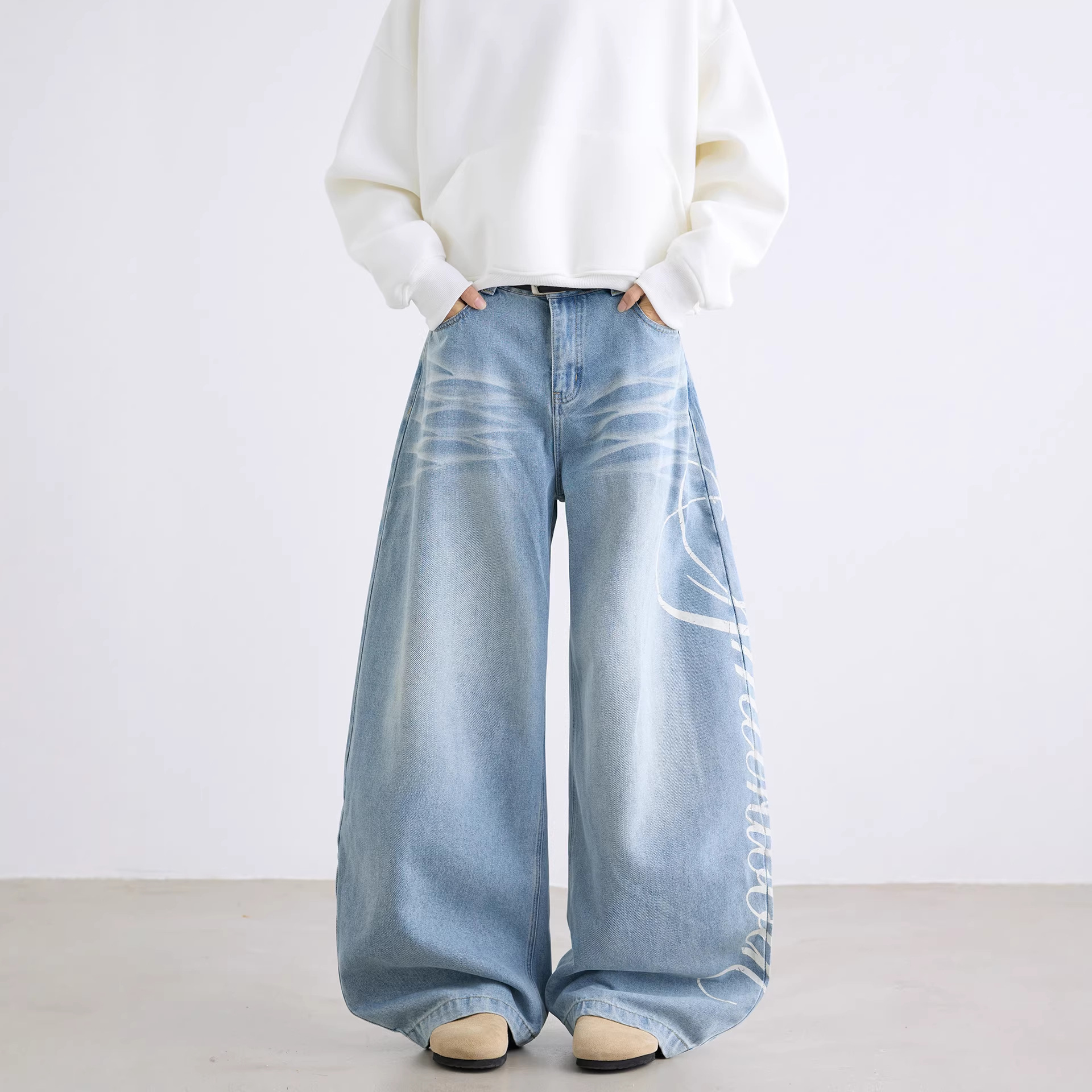 Cross-border trade letter-printed jeans for men, spring and autumn straight American high street pants, trendy and versatile, cool and stylish long pants details Picture