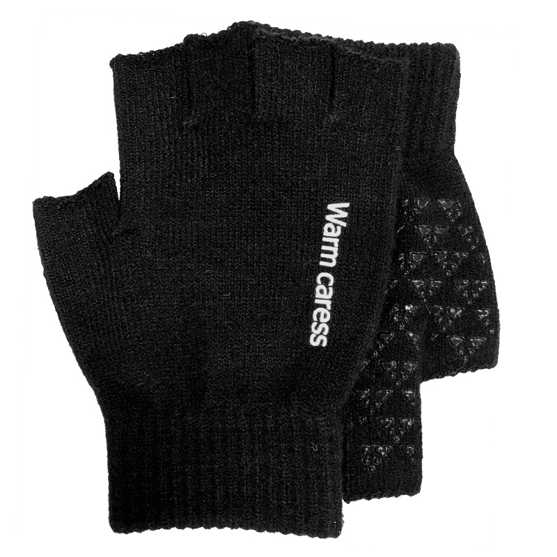 Half-fingered men's gloves for autumn and winter are exposed. The two-fingered ones are thickened for warmth, with touch screens and plush threads for cold protection. They are knitted for outdoor cycling Item Picture