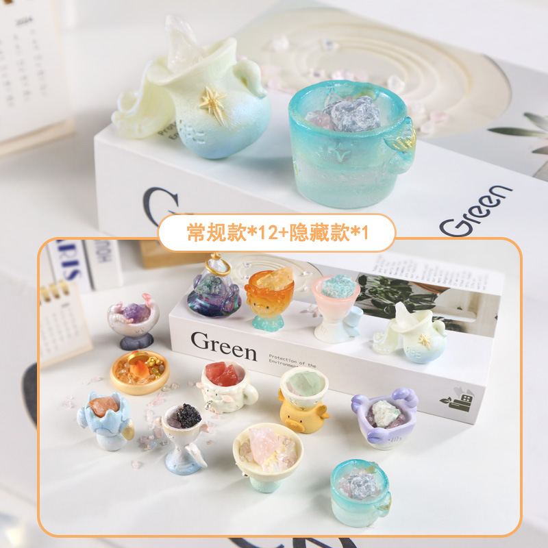 New zodiac blind box cartoon creative design, crystal decorative items, desktop resin handicrafts blind box