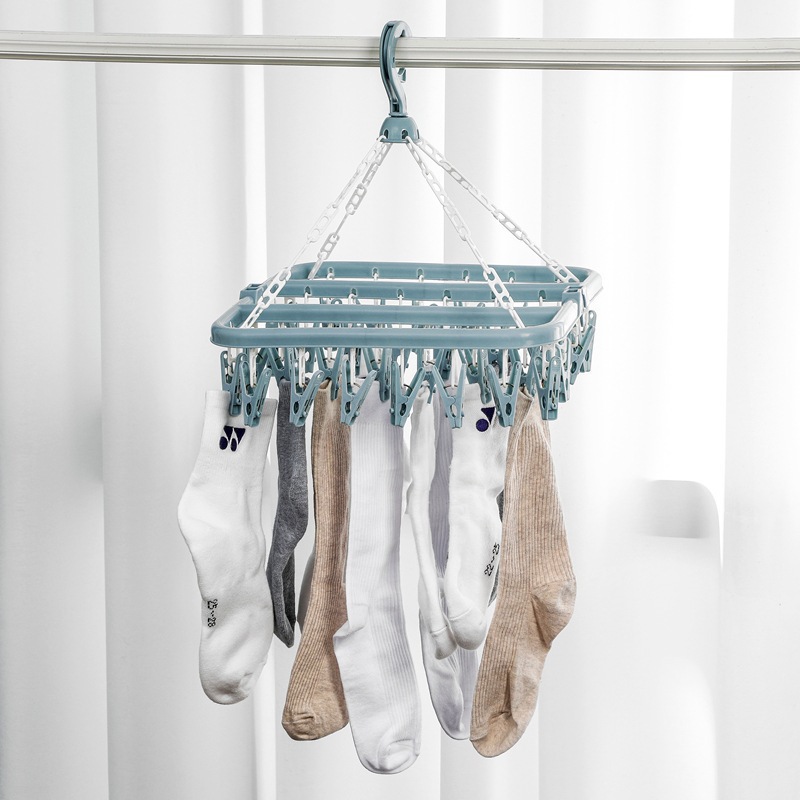 Thickened 32-clip multi-clip clothes drying rack, drying rack, hanging rack, multi-functional hotel plastic clothes rack, household sock drying rack Application Scenario