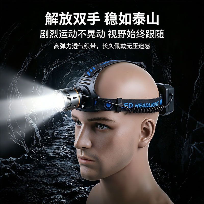 New cross-border zoom high-power white laser USB charging aluminum alloy outdoor head-mounted high-intensity fishing lamp and miner's lamp Specification image