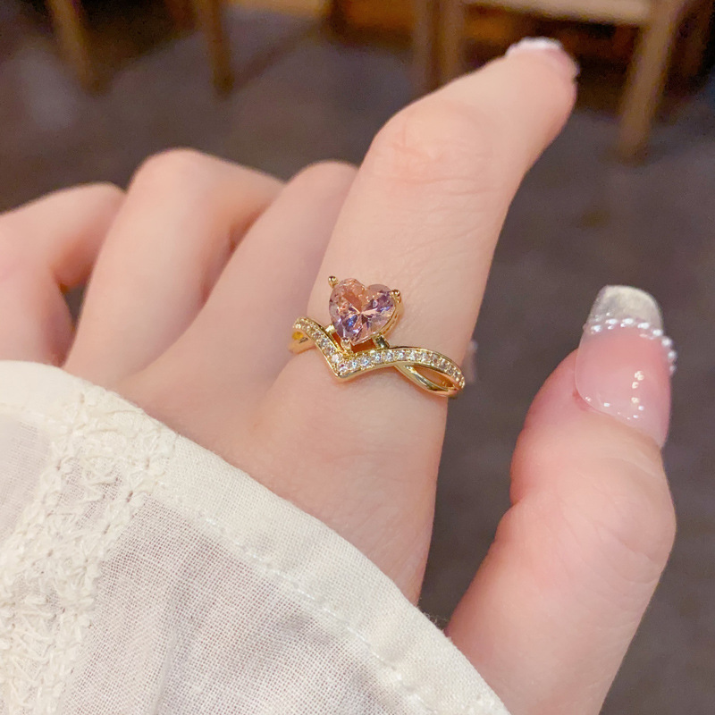 Summer's new fashionable full-diamond heart-shaped open-mouth ring for women, with a unique and versatile design sense, is available for wholesale Specification image
